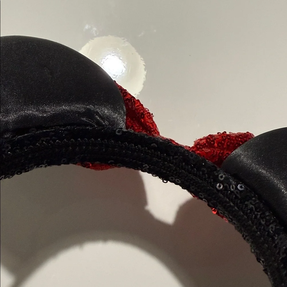 Disney Black Sequin Minnie Ears Headband with Red Sequin Bow